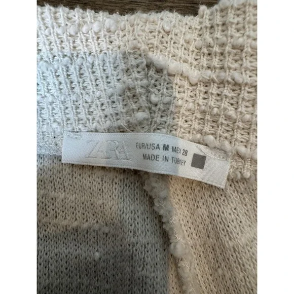 ZARA Pants Womens Medium Ivory Textured Boucle Knit Flare Leg Pull On Lounge - Picture 7 of 7